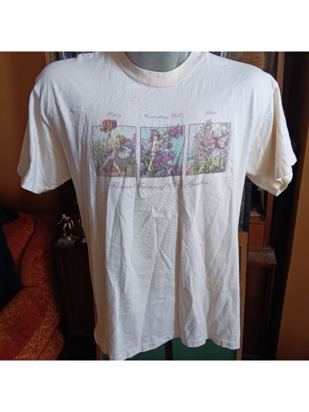 Large Single Stitch 90s Vintage Hanes Beefy-T Flower Fairies T-Shirt USA